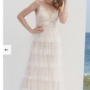 $800 By Waters Wedding Dress Size 10 Lace Swiss Dot Tiered NWT Summer